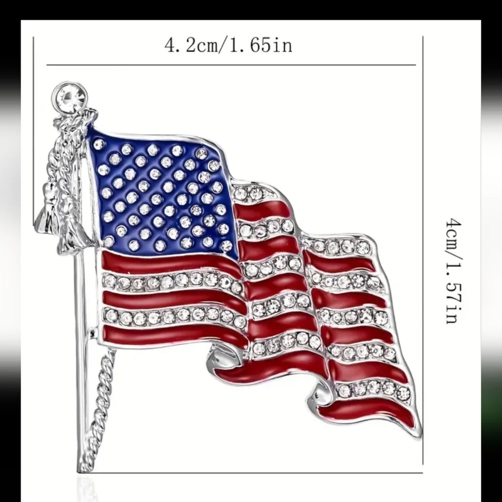 Flag Red White Blue  Bling Brooch